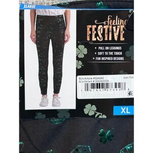 NWT Feeling Festive Womens XL St Patricks Day Leggings Green Lucky Charms Black